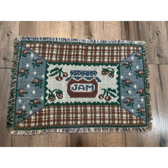 Vintage Woven Cotton Placemats Set Of 4 With Jam Jar & Floral Pattern Country Co - Picture 1 of 5